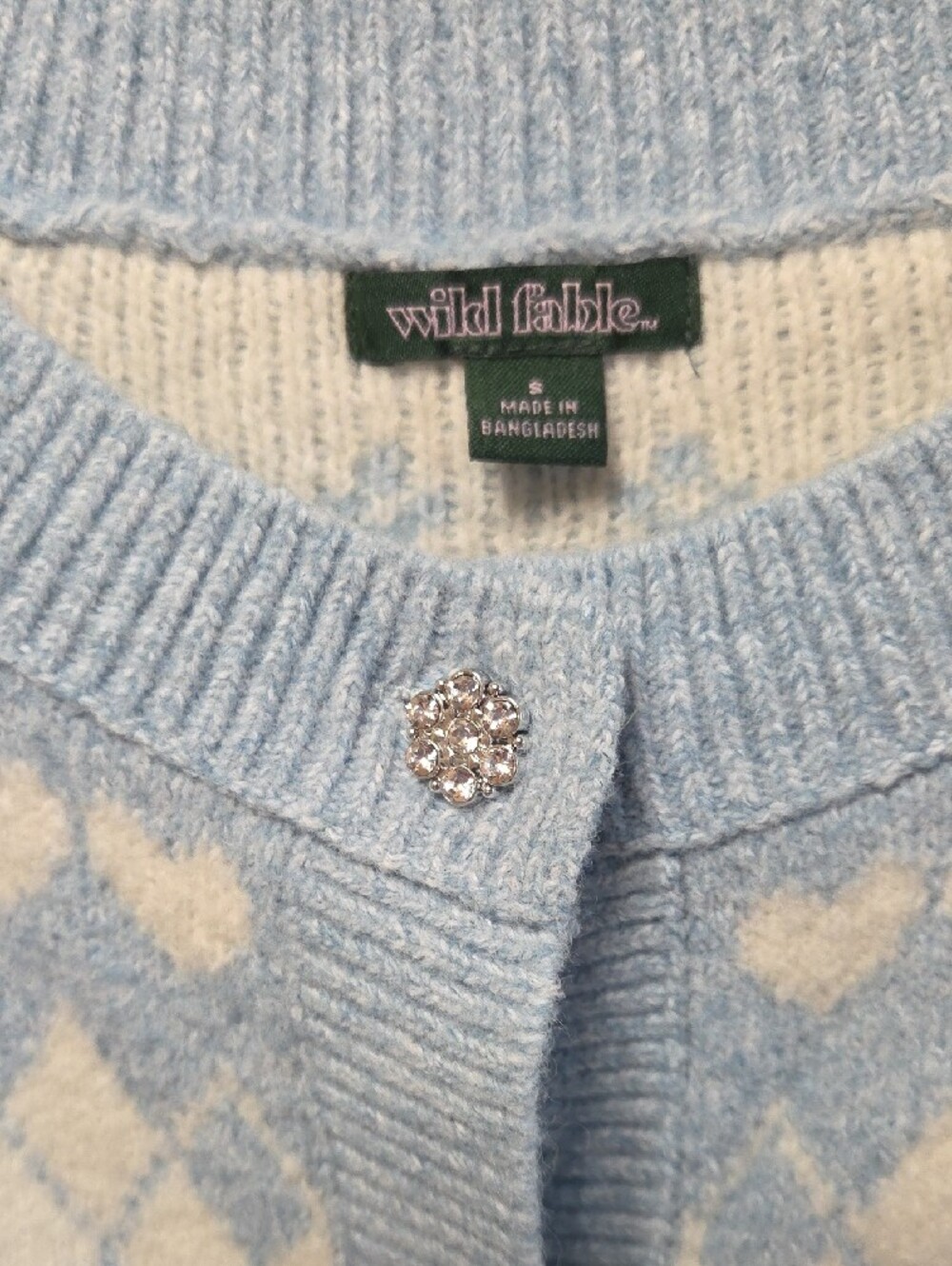 ๐ Light Blue and White Bunny Argyle Cardigan With Rhinestone Buttons - Picture 4 of 5